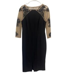 Elegant Black‎ Sheath Dress Sheer Lace Sleeve Chic Cocktail Evening Look Size 10